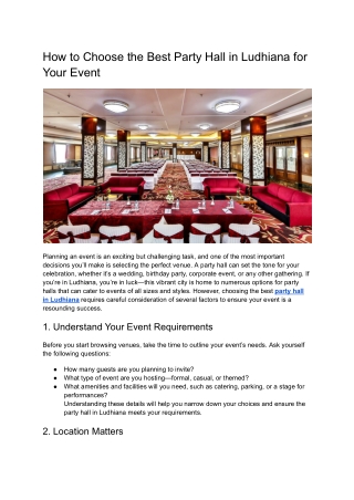 How to Choose the Best Party Hall in Ludhiana for Your Event