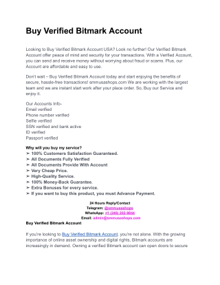 Buy Verified Bitmark Account