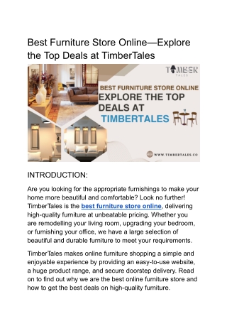 Best Furniture Store Online – Explore the Top Deals at TimberTales
