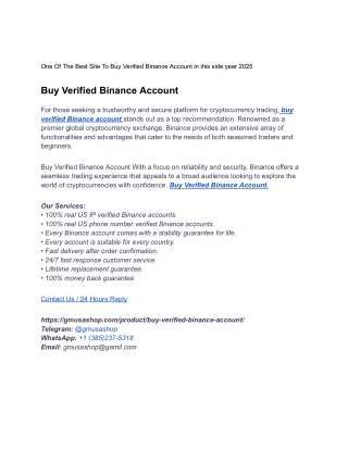 One Of The Best Site To Buy Verified Binance Account in ihis side year 2025