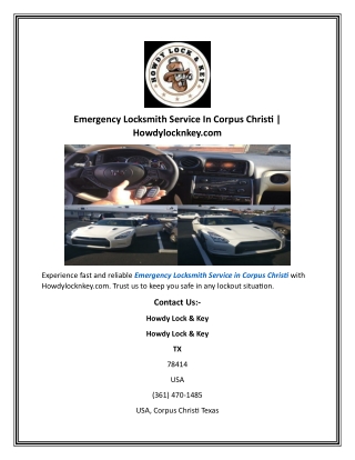 Emergency Locksmith Service In Corpus Christi  Howdylocknkey