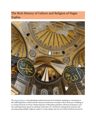 The Rich History of Culture and Religion of Hagia Sophia