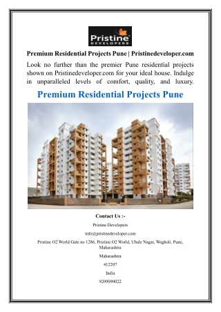 Premium Residential Projects Pune  Pristinedeveloper.com