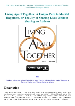 PDF Living Apart Together A Unique Path to Marital Happiness  or The Joy of Sharing Lives Without Sh