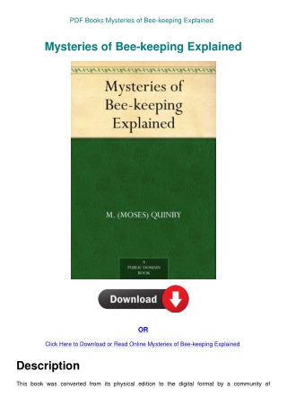 PDF Books Mysteries of Bee-keeping Explained