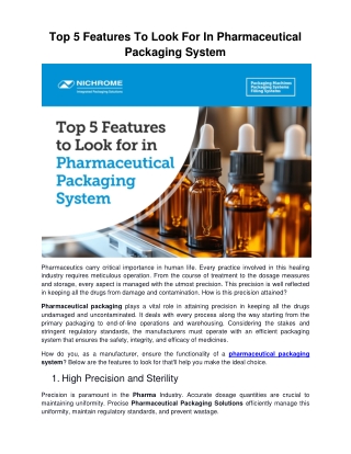 Top 5 Features To Look For In Pharmaceutical Packaging System.