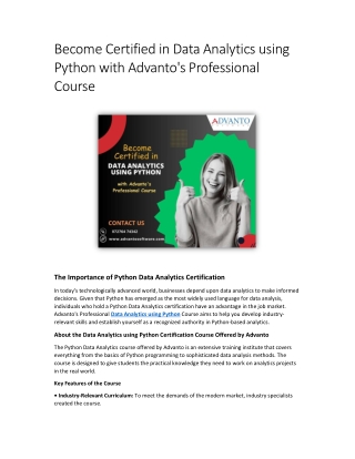 Become Certified in Data Analytics using Python with Advanto's Professional Course