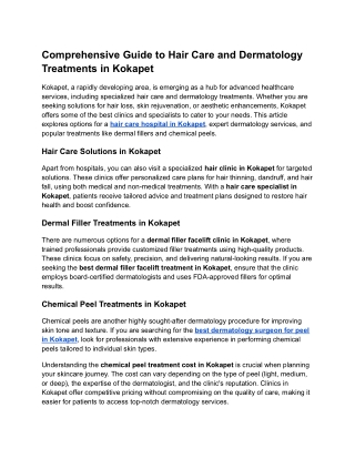 Comprehensive Guide to Hair Care and Dermatology Treatments in Kokapet