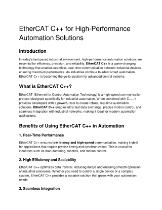 EtherCAT C   for High-Performance Automation Solutions