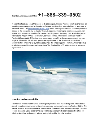 Frontier Airlines Austin Office   1–888–839–0502