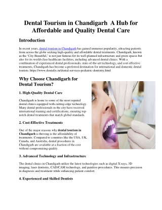 Dental Tourism in Chandigarh  A Hub for Affordable and Quality Dental Care