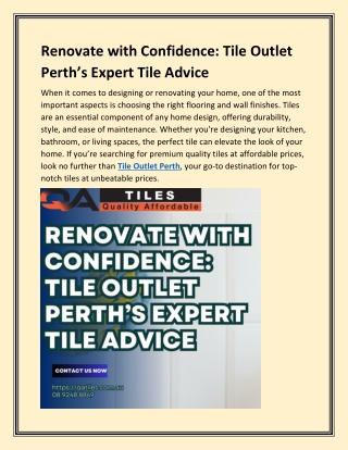 Renovate with Confidence Tile Outlet Perth’s Expert Tile Advice