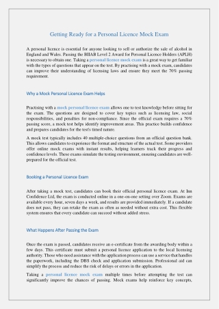 Getting Ready for a Personal Licence Mock Exam