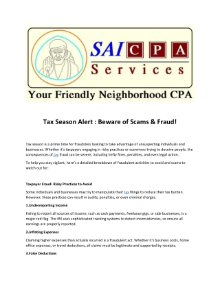Tax Season Alert : Beware of Scams & Fraud!