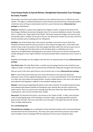 Uttaranchal tour packages