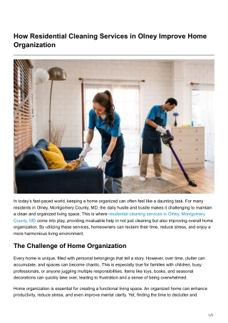 How Residential Cleaning Services in Olney Improve Home Organization