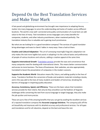 Depend On the Best Translation Services and Make Your Mark