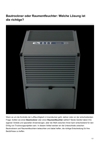 Bautrockner oder Raumentfeuchter Welche Lösung ist dierichtige