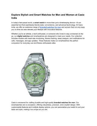 Explore Stylish and Smart Watches for Men and Women at Casio India
