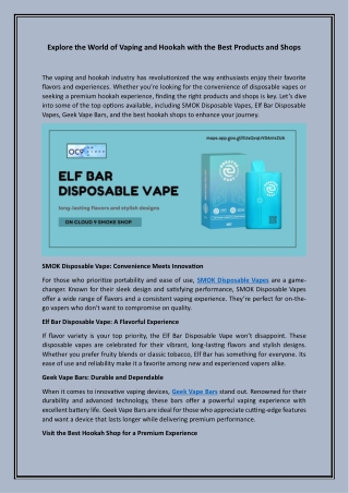 Explore the World of Vaping and Hookah with the Best Products and Shops