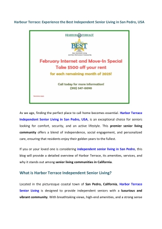 Harbour Terrace Experience the Best Independent Senior Living in San Pedro, USA