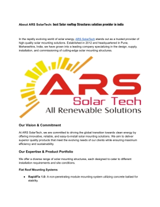 About ARS SolarTech_ best Solar rooftop Structures solution provider in india