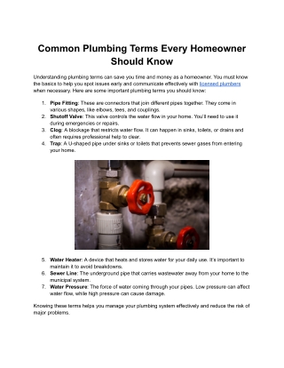 Common Plumbing Terms Every Homeowner Should Know