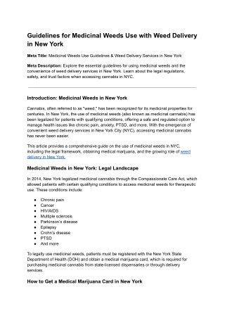 Guidelines for Medicinal Weeds Use with Weed Delivery in New York