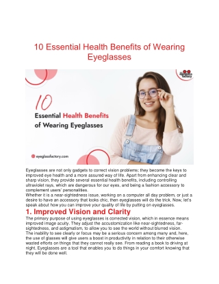 10 Essential Health Benefits of Wearing Eyeglasses