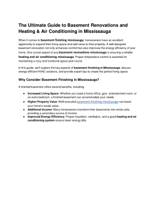 The Ultimate Guide to Basement Renovations and Heating & Air Conditioning in Mississauga