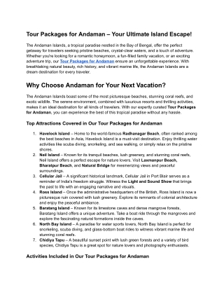 Andaman Tour Packages – Your Perfect Island Getaway!