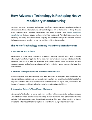 How Advanced Technology is Reshaping Heavy Machinery Manufac