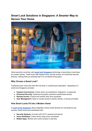 Smart Lock Solutions in Singapore: A Smarter Way to Secure Your Home