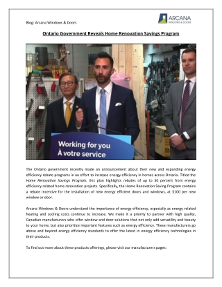 Ontario Government Reveals Home Renovation Savings Program | Arcana Windows & Do