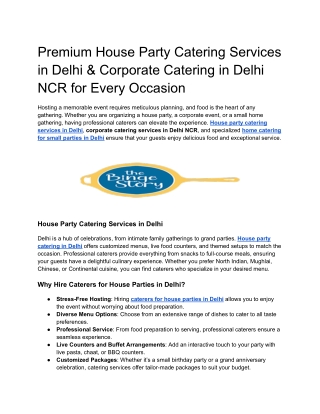 Premium House Party Catering Services in Delhi & Corporate Catering in Delhi NCR for Every Occasion