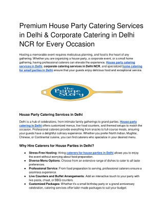 Premium House Party Catering Services in Delhi & Corporate Catering in Delhi NCR for Every Occasion