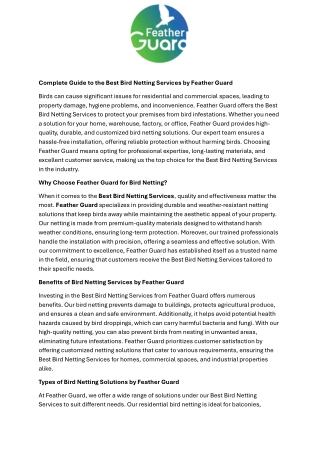 Complete Guide to the Best Bird Netting Services by Feather Guard