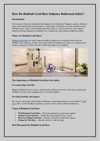 How Do Bathtub Grab Bars Enhance Bathroom Safety?