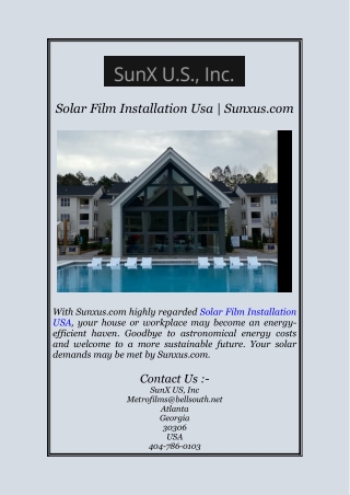 Solar Film Installation Usa | Sunxus.com