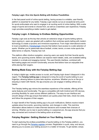 Fairplay Login_ Dive Into Sports Betting with Endless Possibilities