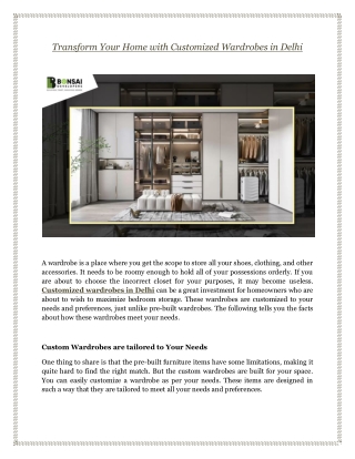 Transform Your Home with Customized Wardrobes in Delhi