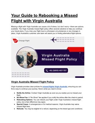 Your Guide to Rebooking a Missed Flight with Virgin Australia