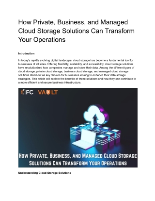 How Private, Business, and Managed Cloud Storage Solutions Can Transform Your Operations