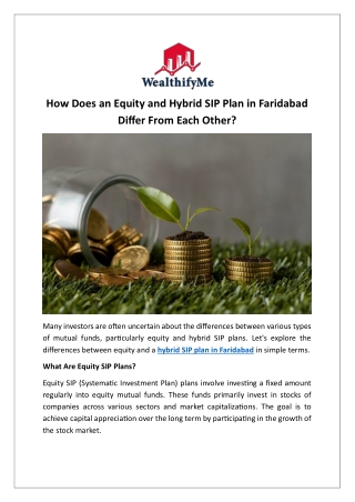 How Does an Equity and Hybrid SIP Plan in Faridabad Differ From Each Other