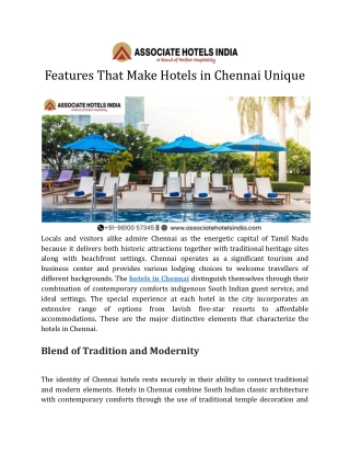 Features That Make Hotels in Chennai Unique