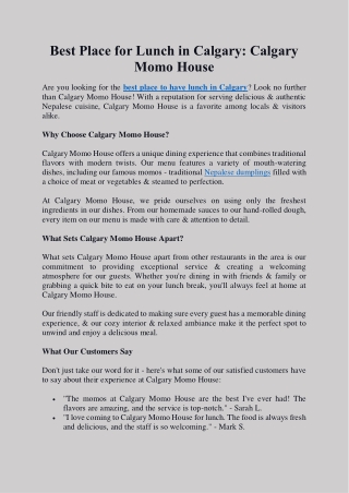 Best Place for Lunch in Calgary: Calgary Momo House