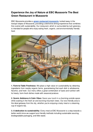 Experience the Joy of Nature at EBC Mussoorie The Best Green Restaurant in Mussoorie