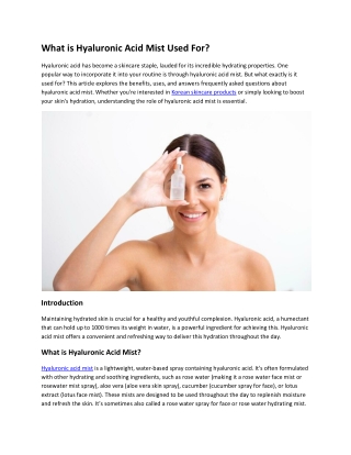 What is Hyaluronic Acid Mist Used For