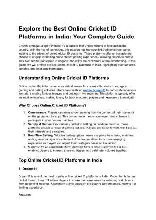 Explore the Best Online Cricket ID Platforms in India_ Your Complete Guide