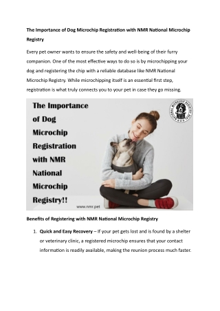 The Importance of Dog Microchip Registration with NMR National Microchip Registry